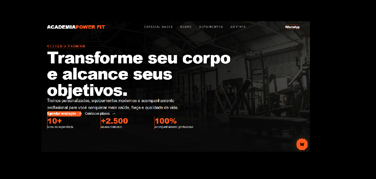 Preview de landing page moderna para academia