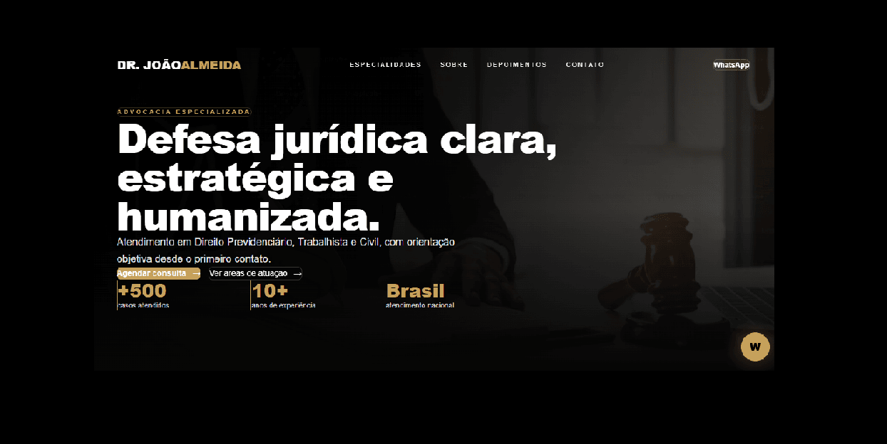 Preview de landing page premium para advocacia